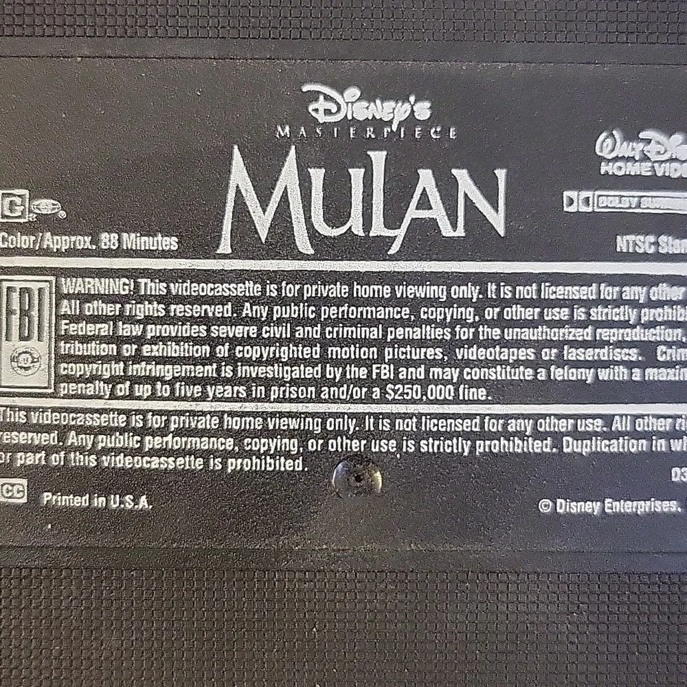 Disney's Masterpiece Mulan VHS Tape